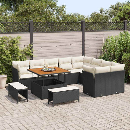Set Divano da Giardino con cuscino 12 pcs Nero e Crema