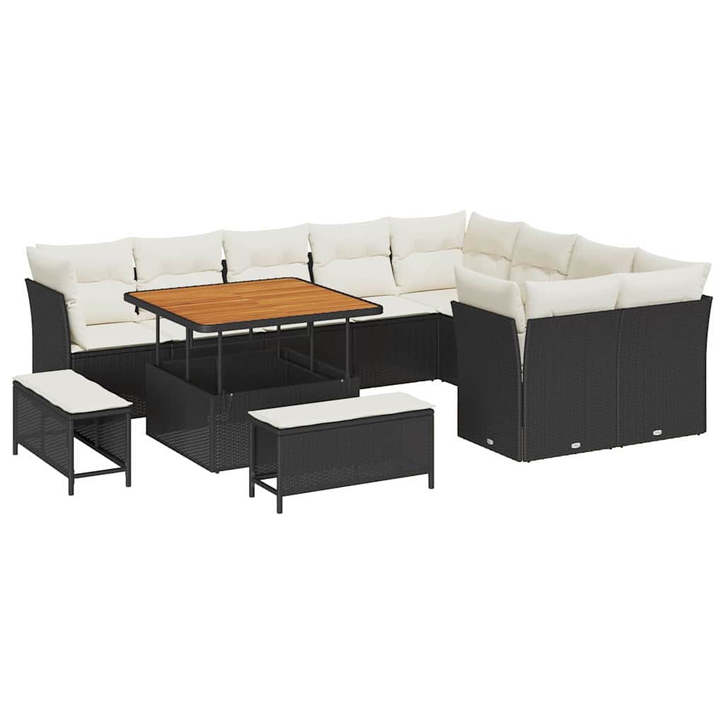 Set Divano da Giardino con cuscino 12 pcs Nero e Crema