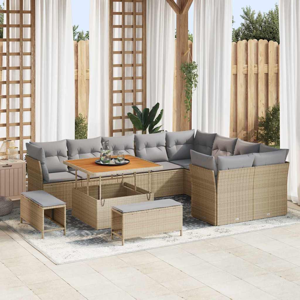 Set Divano da Giardino con cuscino 12 pcs Beige e Grigio Chiaro