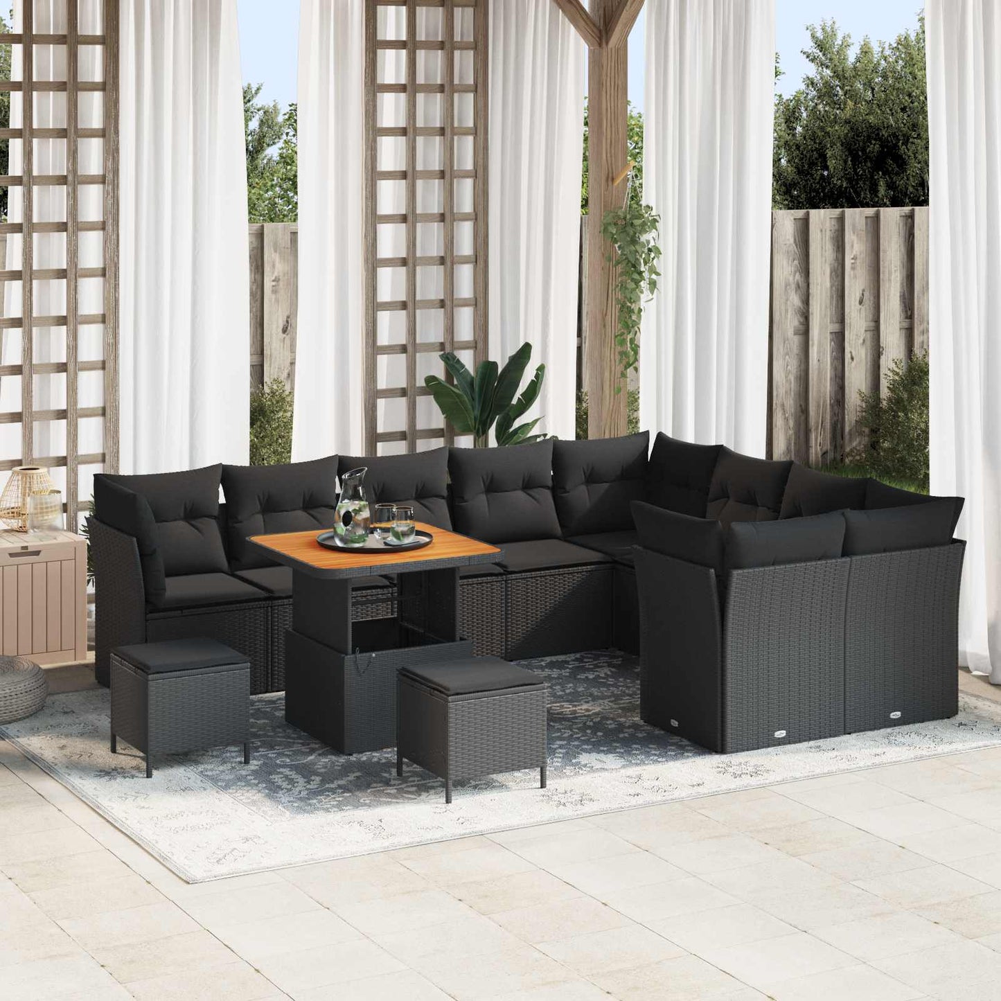 Set Divano da Giardino con cuscino 12 pcs Nero