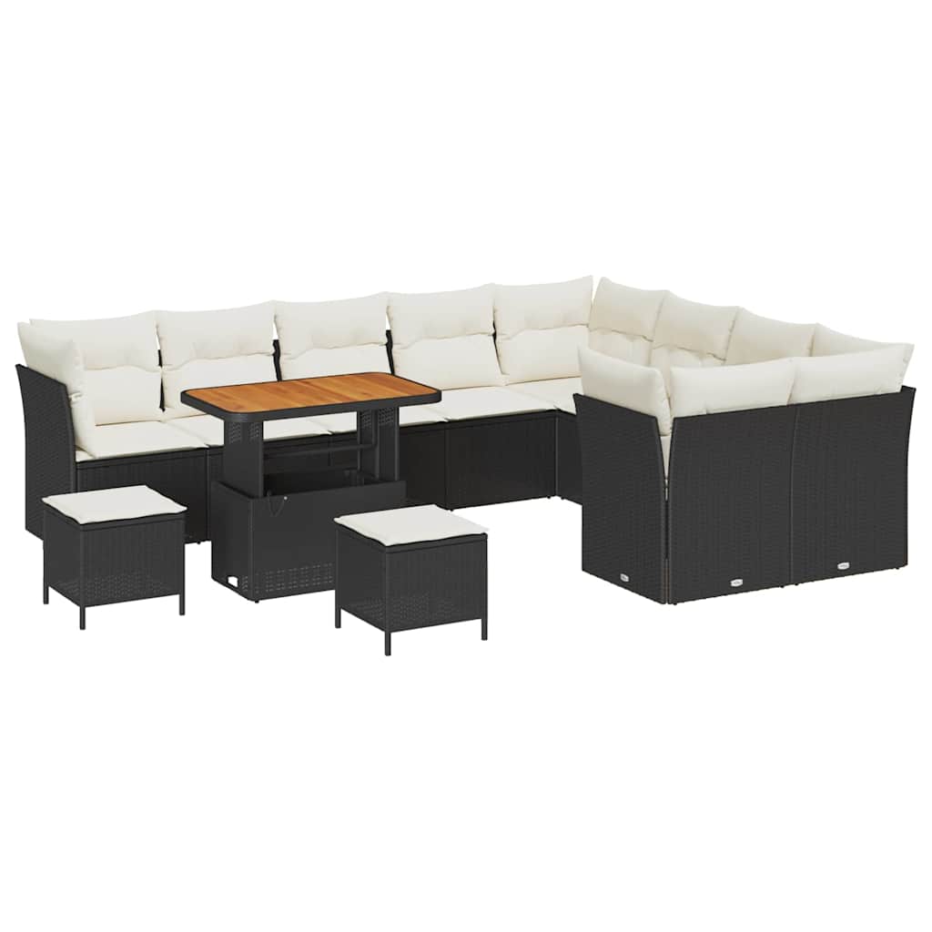 Set Divano da Giardino con cuscino 12 pcs Nero e Crema