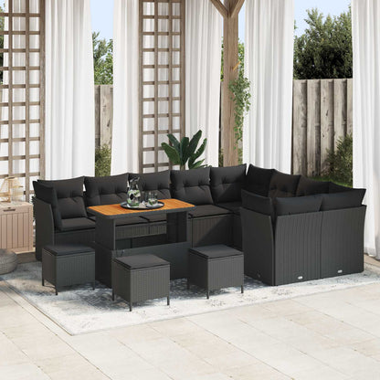 Set Divano da Giardino con cuscino 13 pcs Nero