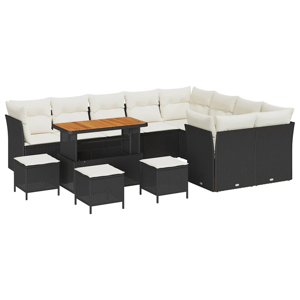 Set Divano da Giardino con cuscino 13 pcs Nero e Crema