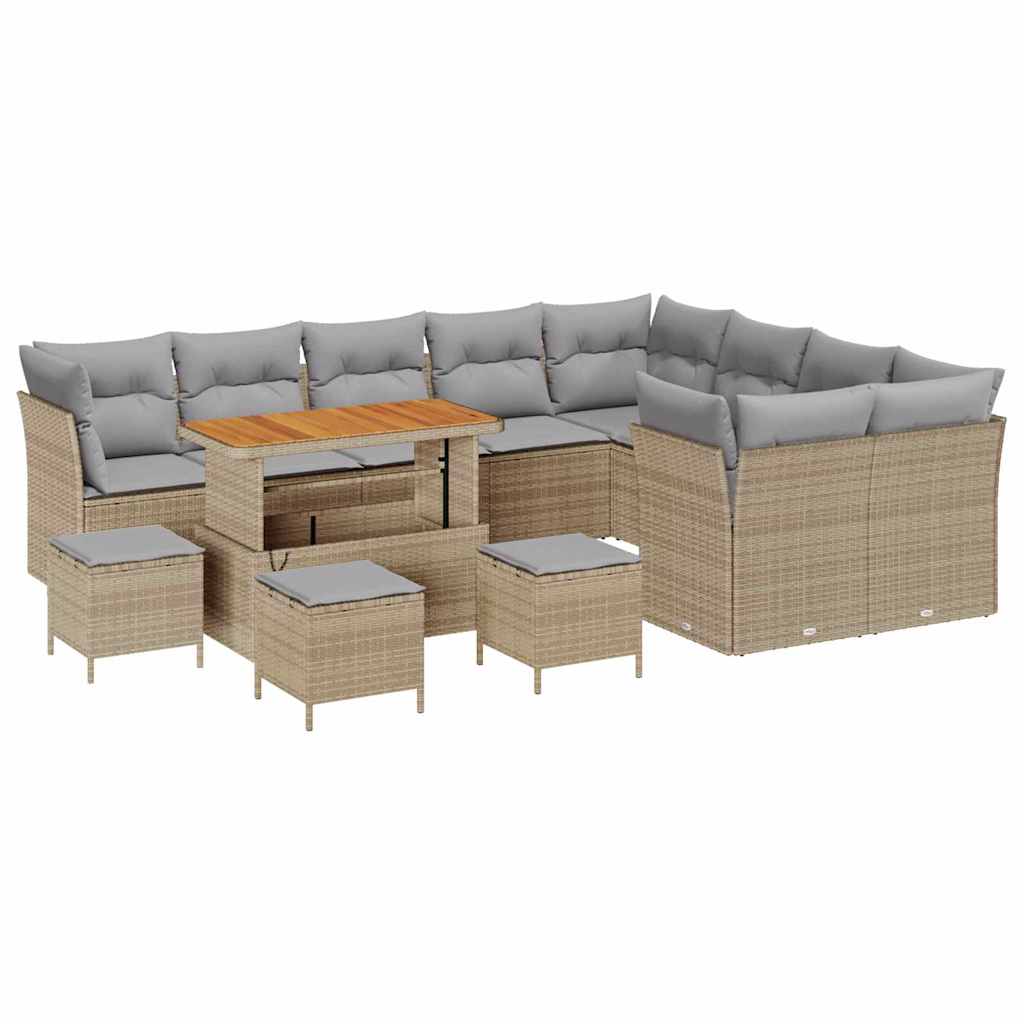 Set Divano da Giardino con cuscino 13 pcs Beige e Grigio Chiaro