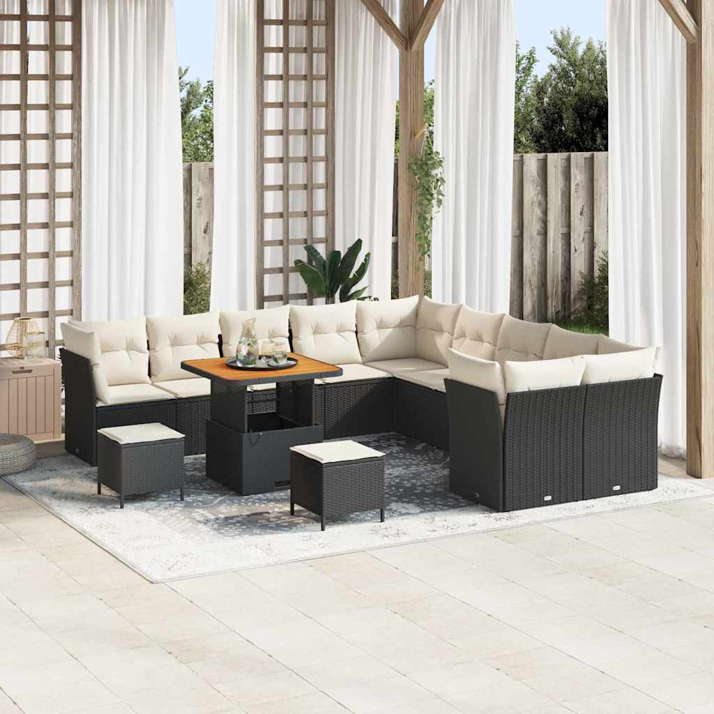 Set Divano da Giardino 13 pcs Nero e Crema polyrattan