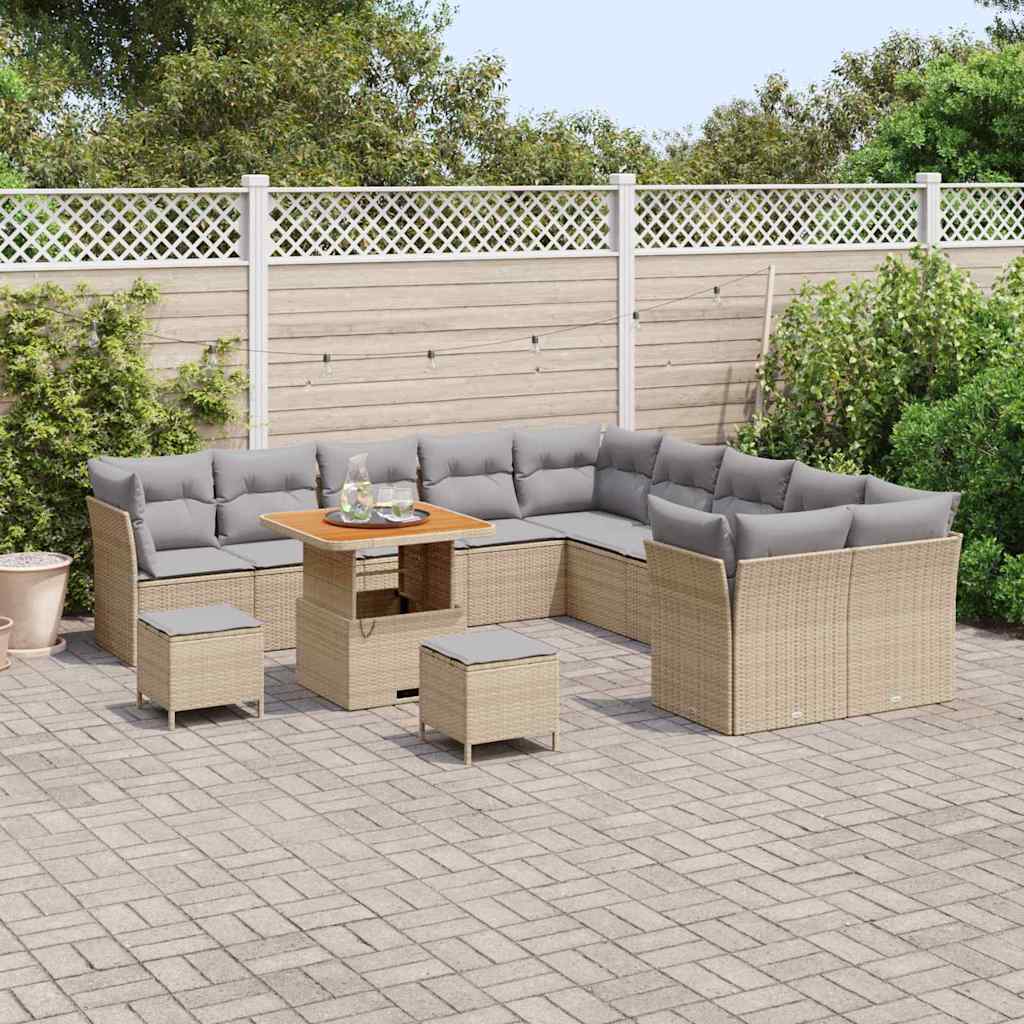 Set Divano da Giardino 13 pcs Beige e Grigio Chiaro polyrattan
