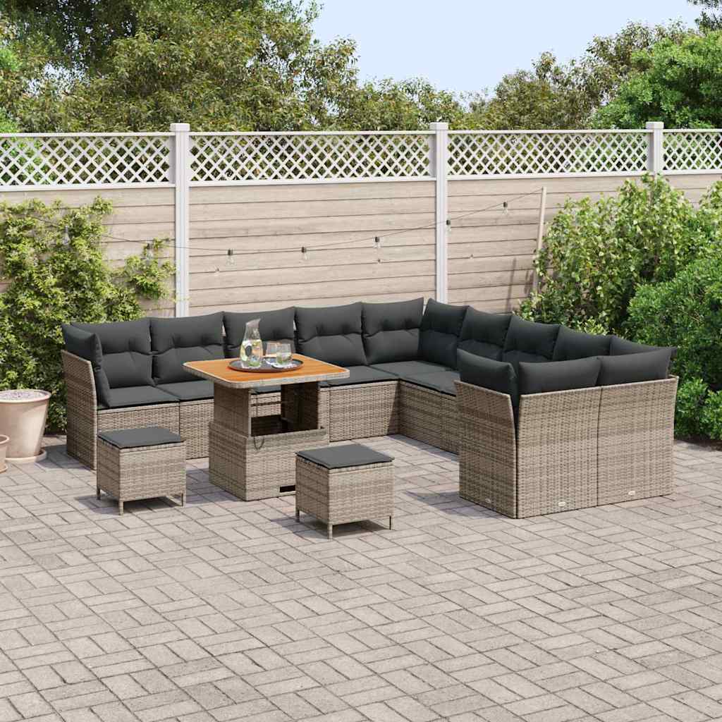 Set Divano da Giardino con cuscino 13 pcs Grigio polyrattan