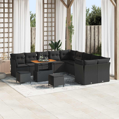Set Divano da Giardino con cuscino 13 pcs Nero