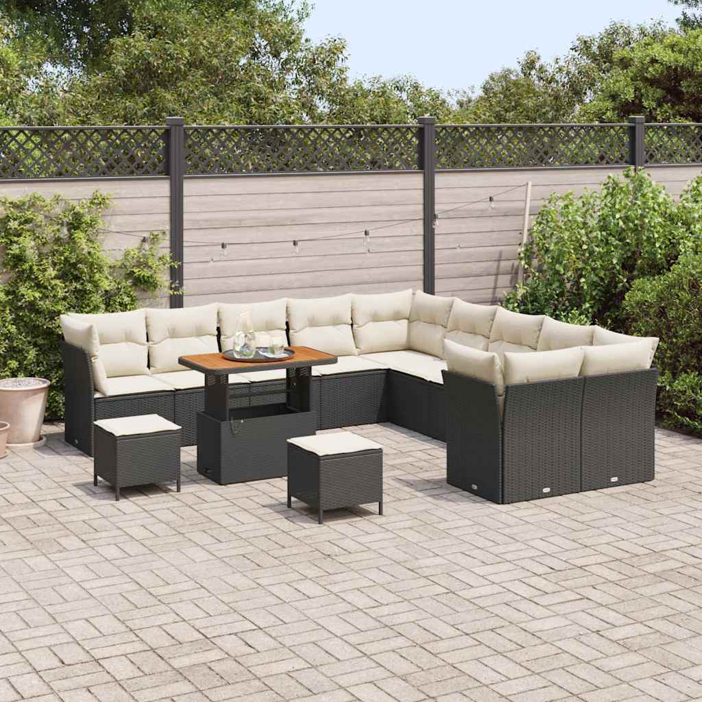 Set Divano da Giardino con cuscino 13 pcs Nero e Crema