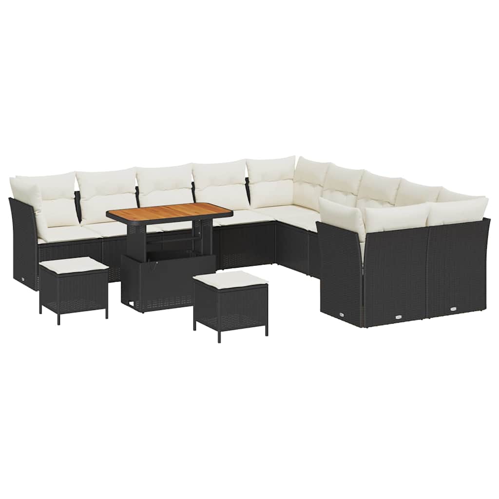 Set Divano da Giardino con cuscino 13 pcs Nero e Crema