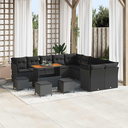 Set Divano da Giardino con cuscino 14 pcs Nero polyrattan