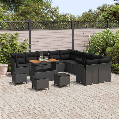 Set Divano da Giardino con cuscino 14 pcs Nero polyrattan