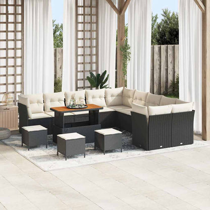 Set Divano da Giardino 14 pcs Nero e Crema polyrattan