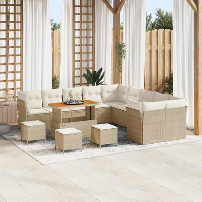 Set Divano da Giardino 14 pcs Beige e Crema polyrattan