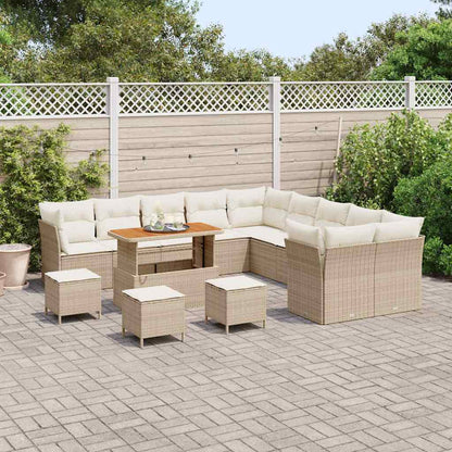 Set Divano da Giardino 14 pcs Beige e Crema polyrattan