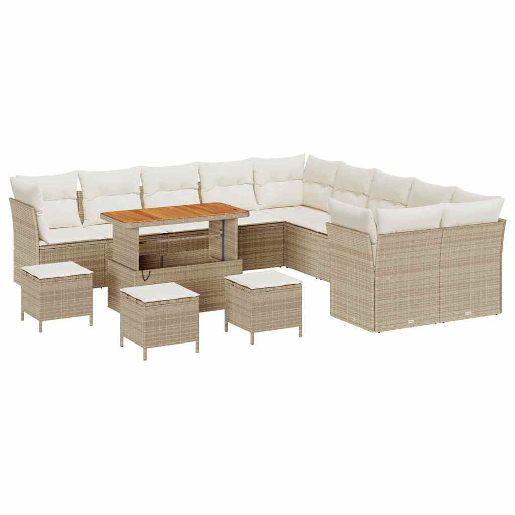 Set Divano da Giardino 14 pcs Beige e Crema polyrattan
