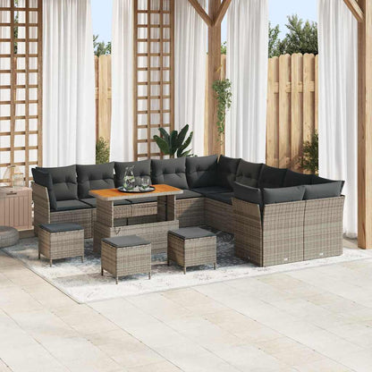 Set Divano da Giardino con cuscino 14 pcs Grigio polyrattan