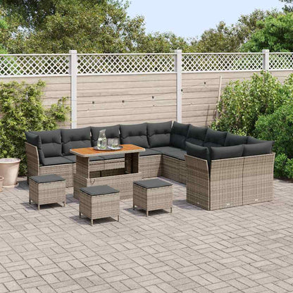 Set Divano da Giardino con cuscino 14 pcs Grigio polyrattan