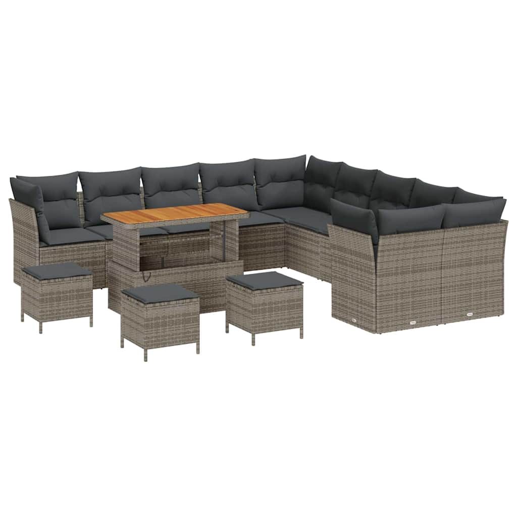 Set Divano da Giardino con cuscino 14 pcs Grigio polyrattan
