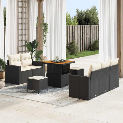 Set Divano da Giardino 8 pcs Nero e Crema polyrattan