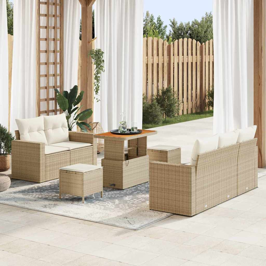 Set Divano da Giardino 8 pcs Beige e Crema polyrattan