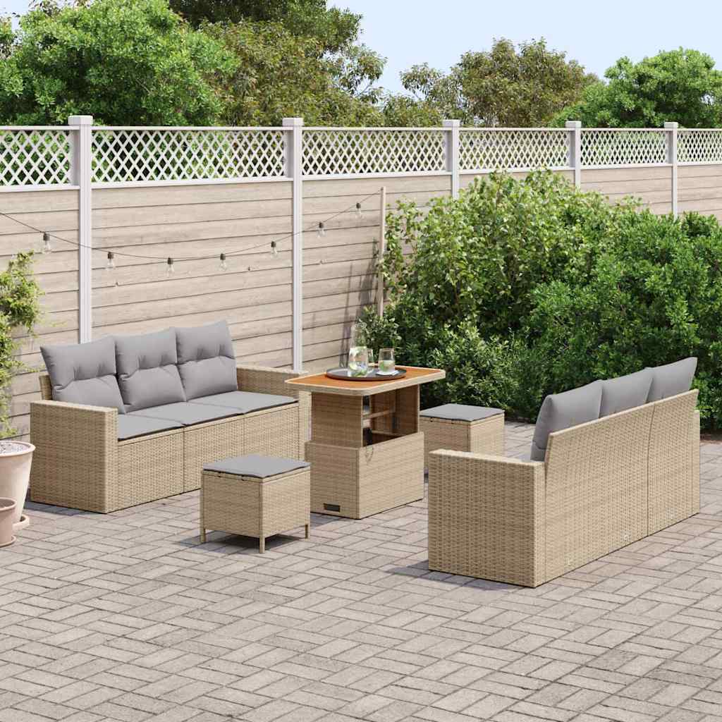 Set Divano da Giardino con cuscino 9 pcs Nero e grigio chiaro
