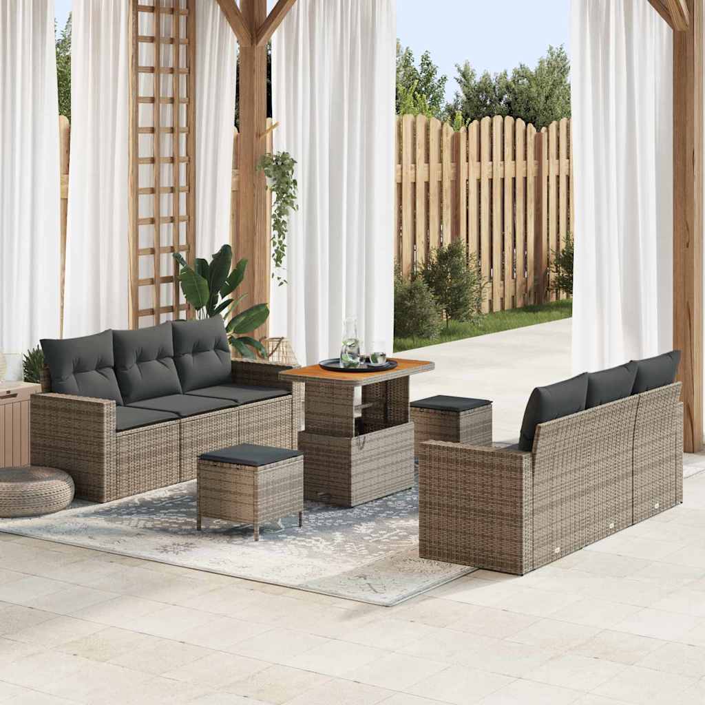 Set Divano da Giardino con cuscino 9 pcs Grigio