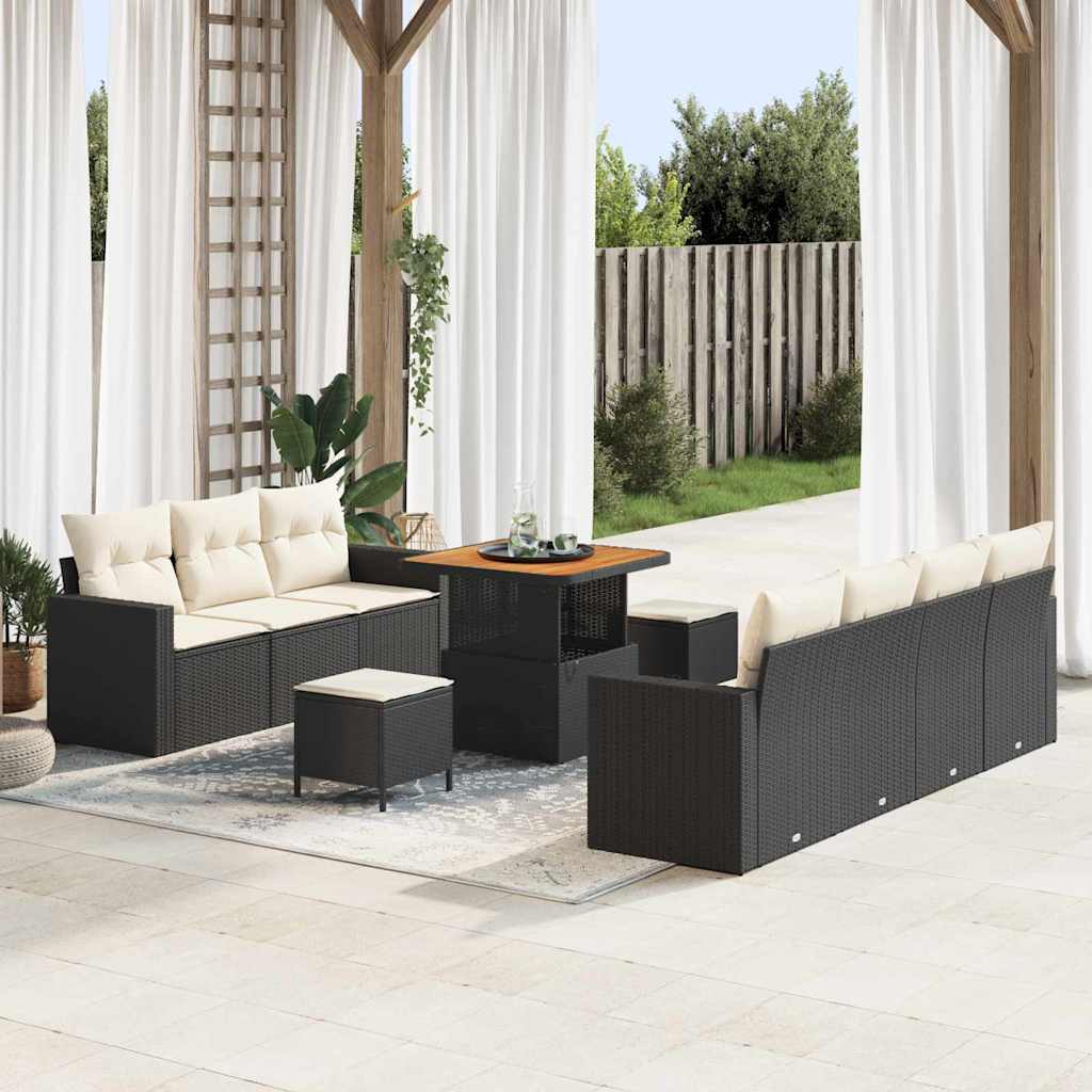 Set Divano da Giardino con cuscino 10 pcs Nero e Crema