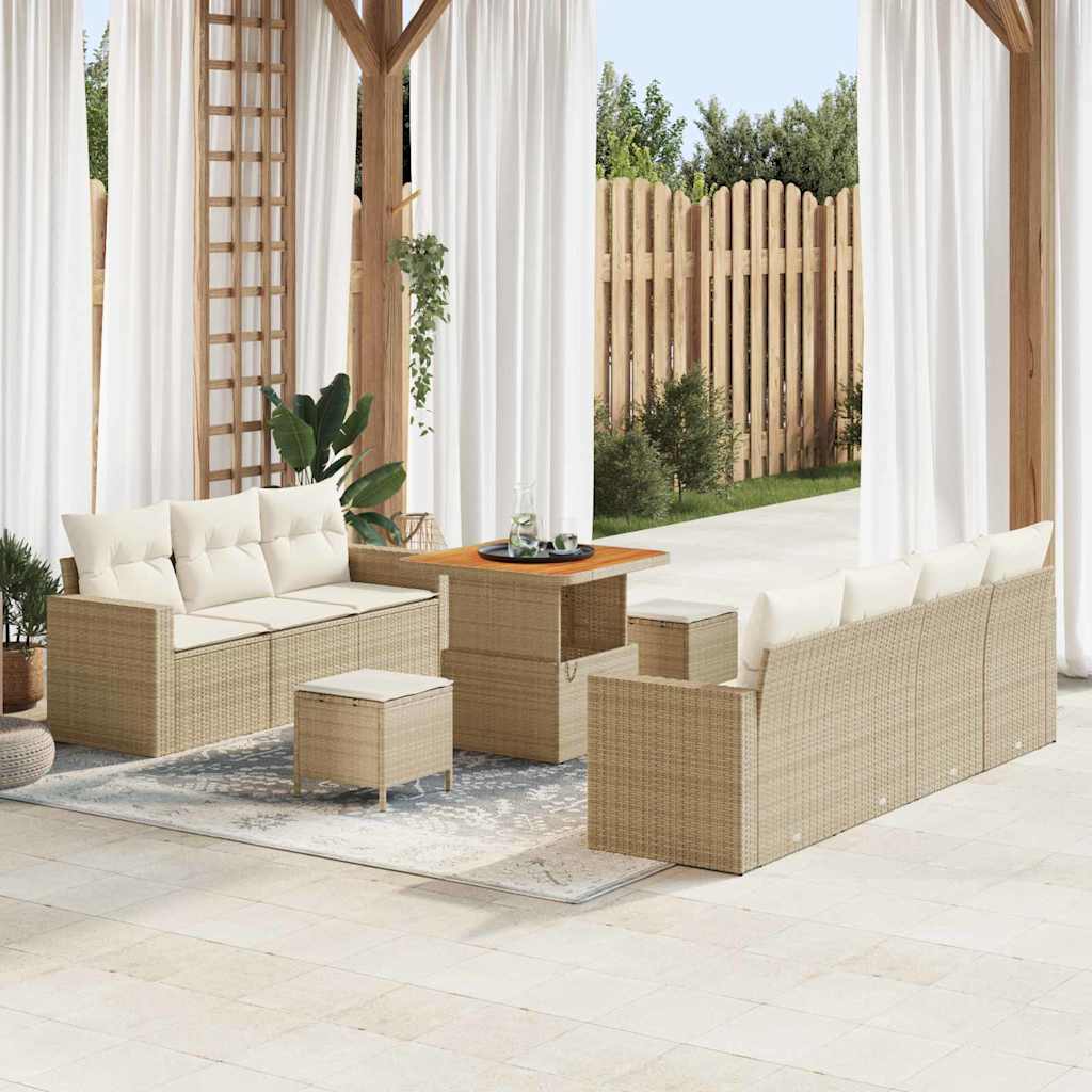 Set Divano da Giardino con cuscino 10 pcs beige e panna