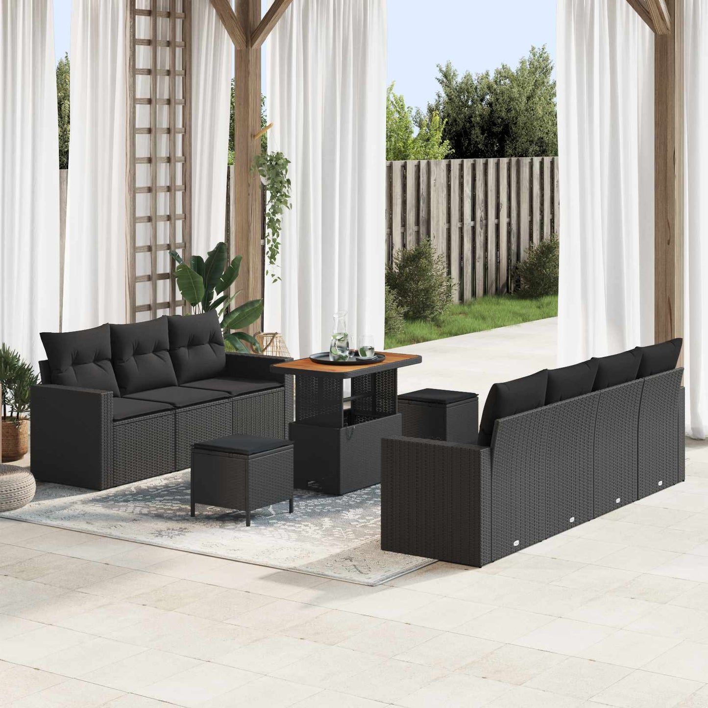 Set Divano da Giardino con cuscino 10 pcs Nero
