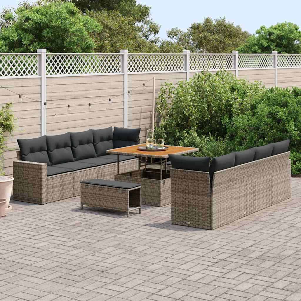 Set Divano da Giardino con cuscino 12 pcs Grigio polyrattan