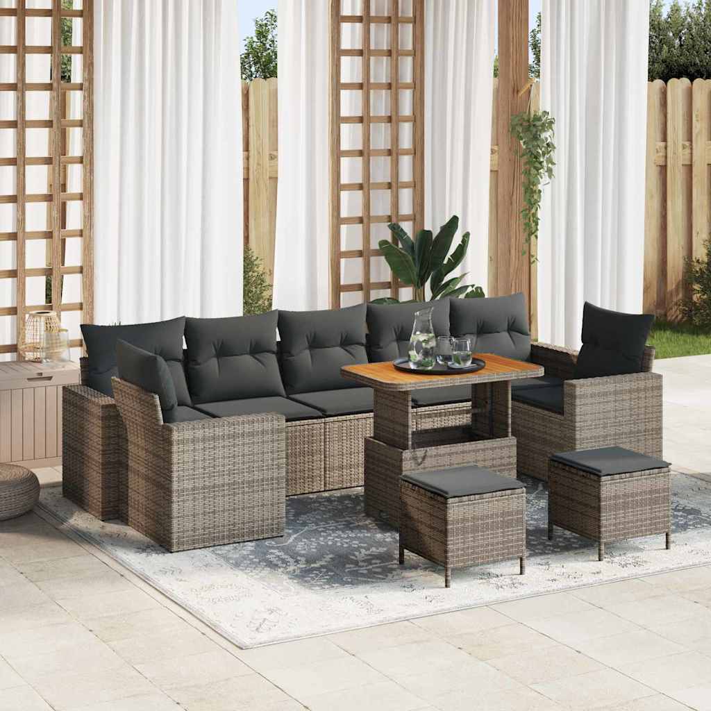 Set Divano da Giardino con cuscino 13 pcs Grigio polyrattan