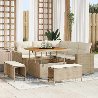Set Divano da Giardino 9 pcs Beige e Crema polyrattan