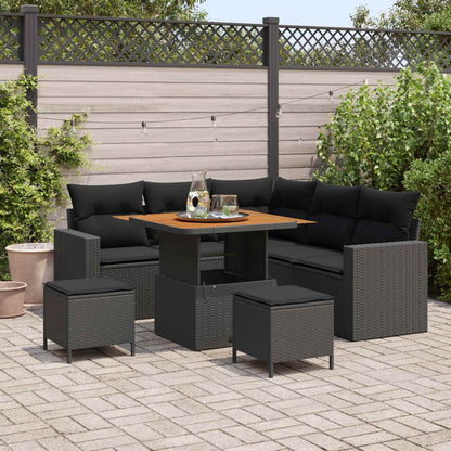 Set Divano da Giardino con cuscino 9 pcs Nero polyrattan