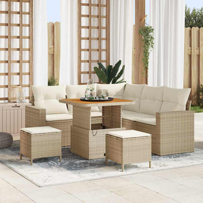 Set Divano da Giardino 9 pcs Beige e Crema polyrattan