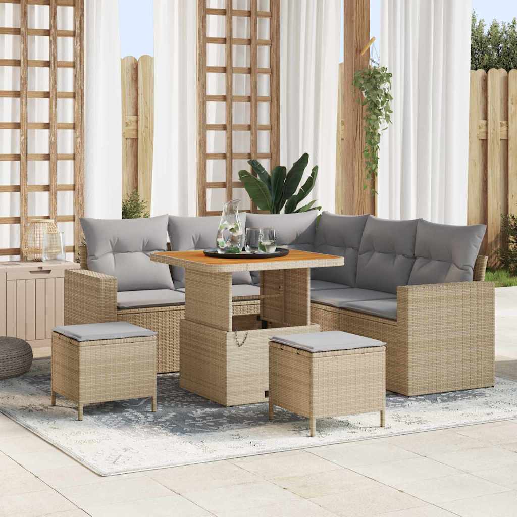 Set Divano da Giardino 9 pcs beige e grigio chiaro polyrattan