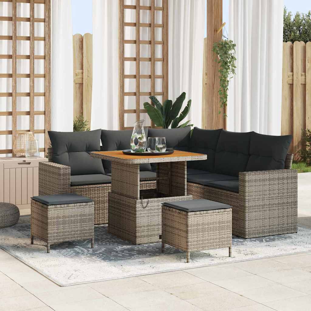 Set Divano da Giardino con cuscino 9 pcs Grigio polyrattan