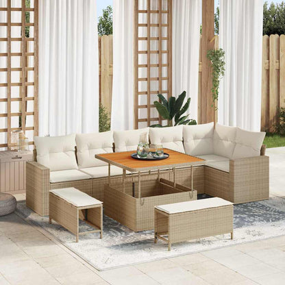 Set Divano da Giardino 11 pcs Beige e Crema polyrattan