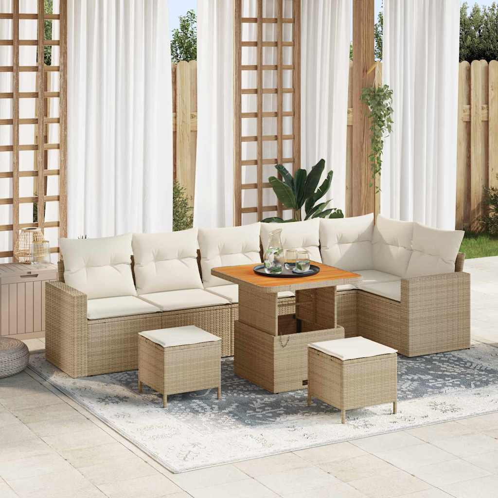 Set Divano da Giardino 11 pcs Beige e Crema polyrattan