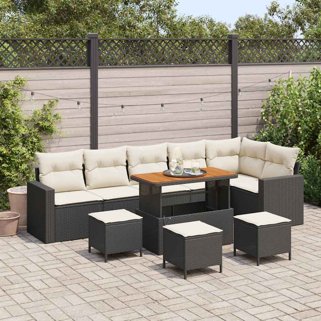 Set Divano da Giardino 12 pcs Nero e Crema polyrattan