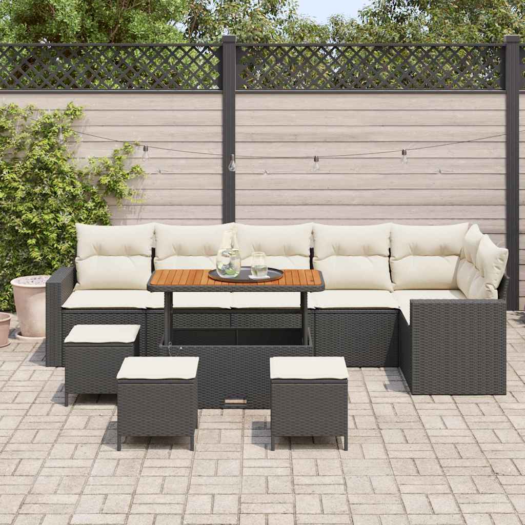 Set Divano da Giardino 12 pcs Nero e Crema polyrattan