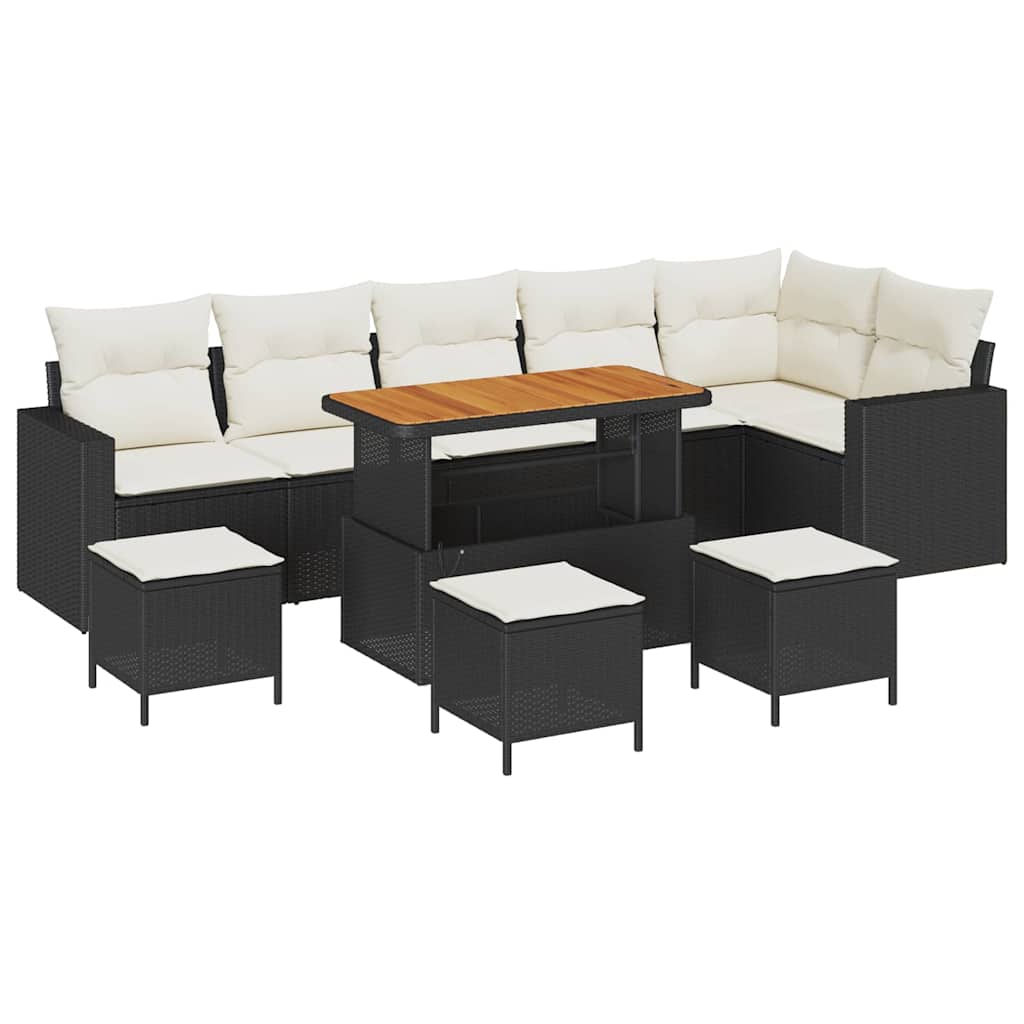 Set Divano da Giardino 12 pcs Nero e Crema polyrattan
