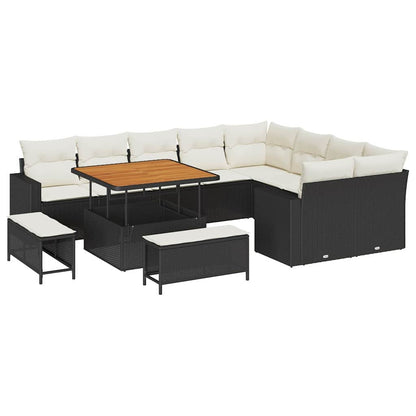 Set Divano da Giardino 13 pcs Nero e Crema polyrattan