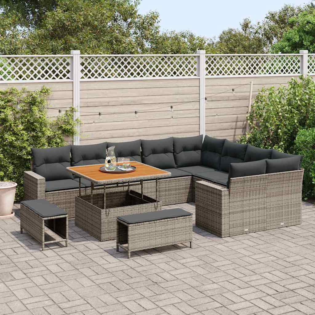 Set Divano da Giardino con cuscino 13 pcs Grigio polyrattan