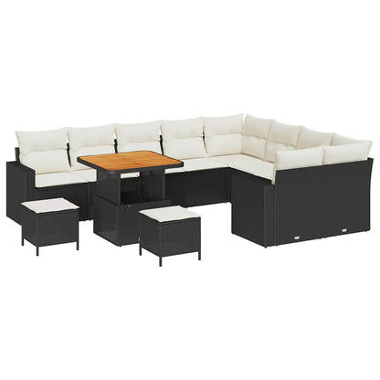 Set Divano da Giardino 13 pcs Nero e Crema polyrattan