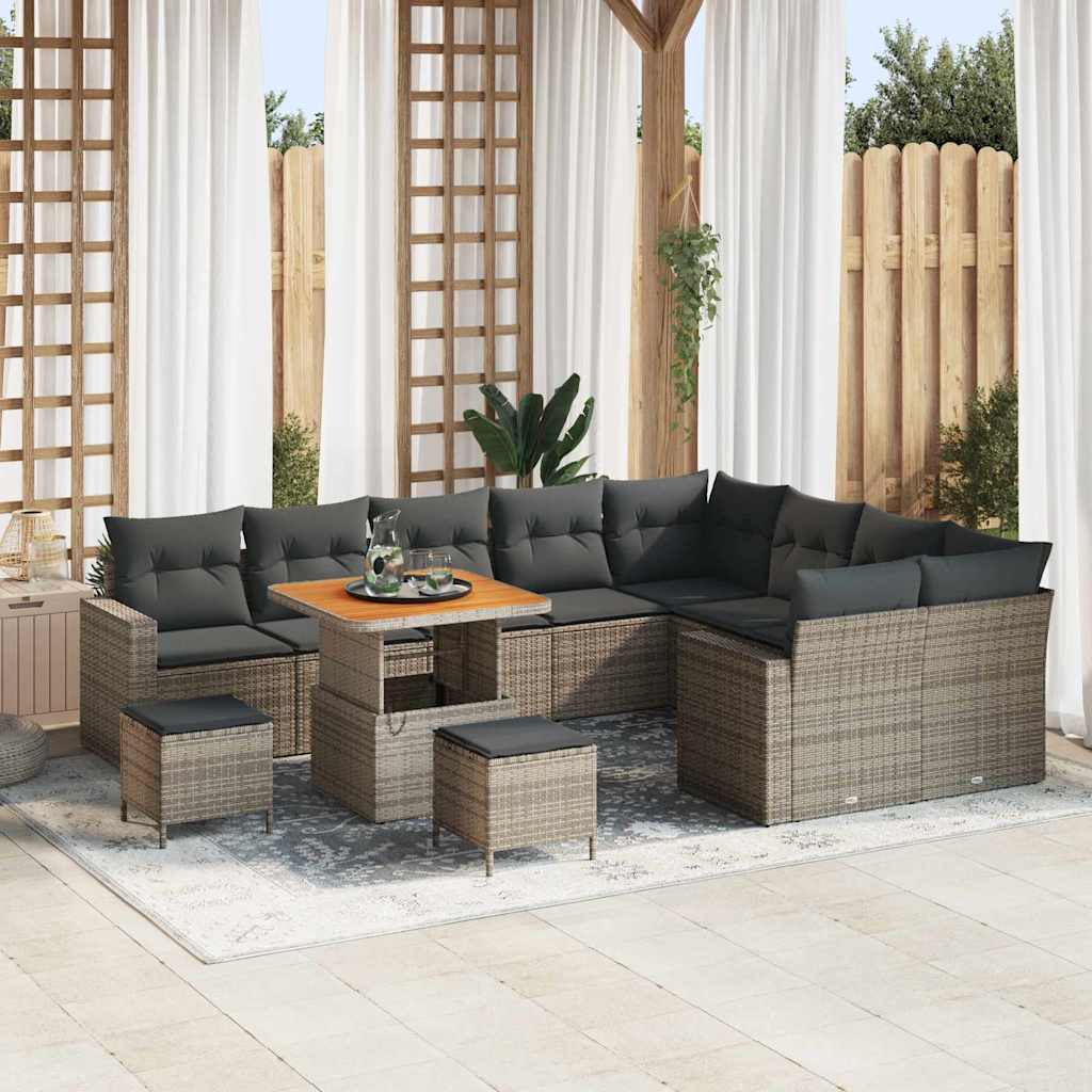 Set Divano da Giardino con cuscino 13 pcs Grigio polyrattan