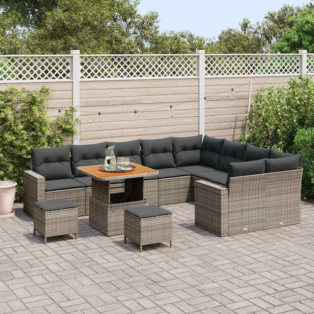 Set Divano da Giardino con cuscino 13 pcs Grigio polyrattan