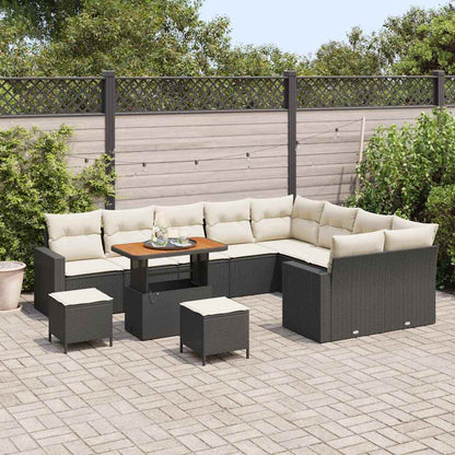 Set Divano da Giardino 13 pcs Nero e Crema polyrattan