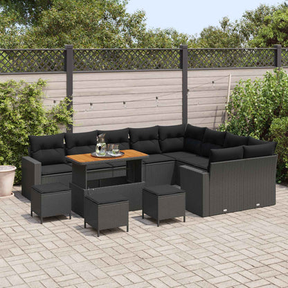Set Divano da Giardino con cuscino 14 pcs Nero polyrattan