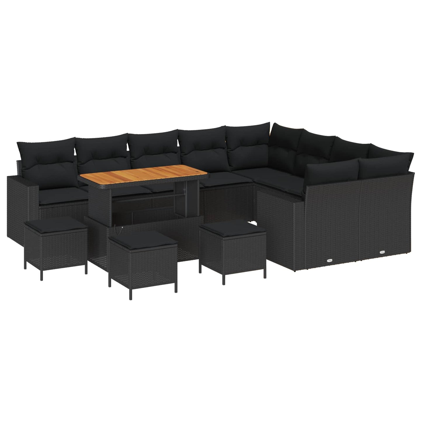 Set Divano da Giardino con cuscino 14 pcs Nero polyrattan
